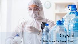  Presentation with testing - Slide set enhanced with chemistry minerals - lab assistant testing water quality background and a  colored foreground