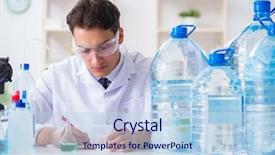  Presentation with water quality parameters - Slide set with chemistry minerals - lab assistant testing water quality background and a sky blue colored foreground