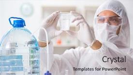  Presentation with water quality parameters - PPT theme having chemistry minerals - lab assistant testing water quality background and a light gray colored foreground