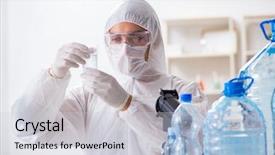  Presentation with water quality parameters - Beautiful PPT theme featuring chemistry minerals - lab assistant testing water quality backdrop and a light gray colored foreground