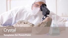  Presentation with lab - Slide deck having chemistry minerals - scientist looking and stone samples background and a gray colored foreground