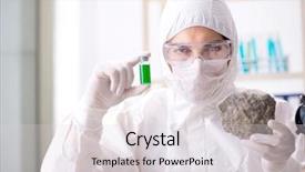  Presentation with mouse in a lab - Slide deck with chemistry minerals - scientist looking and stone samples background and a lemonade colored foreground