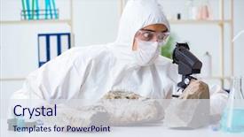  Presentation with lab - Beautiful PPT layouts featuring chemistry minerals - scientist looking and stone samples backdrop and a sky blue colored foreground