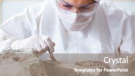  Presentation with minerals - Audience pleasing presentation theme consisting of chemistry minerals - scientist looking and stone samples backdrop and a gray colored foreground