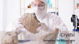  Presentation with lab - PPT layouts with chemistry minerals - scientist looking and stone samples background and a light gray colored foreground