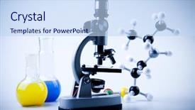  Presentation with chemistry - Slides with chemistry molecules - molecular construction and microscope background and a sky blue colored foreground