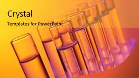 Presentation with test tubes - Amazing PPT theme having chemistry orange color - test tubes on colourful background backdrop and a  colored foreground