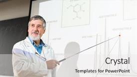  Presentation with color full - Slide set with chemistry professor giving a lecture background and a white colored foreground