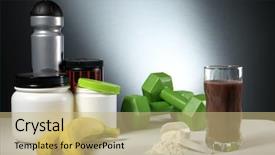  Presentation with supplement - Slide deck enhanced with chemistry proteins - sport nutrition supplement containers background and a coral colored foreground