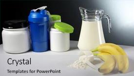  Presentation with supplement - Theme having chemistry proteins - sport nutrition supplement containers background and a light gray colored foreground