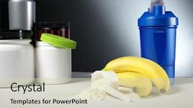  Presentation with supplement - PPT theme featuring chemistry proteins - sport nutrition supplement containers background and a soft green colored foreground