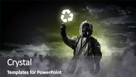  Presentation with nuclear weapons and gas mask - PPT theme having chemistry reactor - image of man in gas background and a  colored foreground