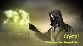  Presentation with nuclear weapons and gas mask - Cool new slide deck with chemistry reactor - image of man in gas backdrop and a tawny brown colored foreground