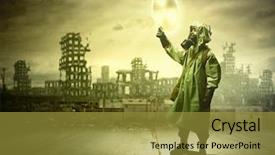  Presentation with radioactivity - Cool new slides with chemistry reactor - image of man in gas backdrop and a gold colored foreground