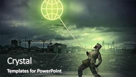  Presentation with nuclear - PPT theme enhanced with portrait of handsome young caucasian man looking at camera background and a wine colored foreground