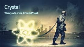  Presentation with reactor - Audience pleasing presentation design consisting of chemistry reactor - man in respirator against nuclear backdrop and a ocean colored foreground