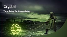  Presentation with nuclear - Presentation design consisting of chemistry reactor - man in respirator against nuclear background and a dark gray colored foreground