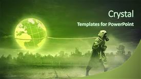  Presentation with nuclear chemistry - Amazing presentation design having chemistry reactor - man in respirator against nuclear backdrop and a tawny brown colored foreground