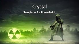  Presentation with nuclear - Slide set consisting of chemistry reactor - man in respirator against nuclear background and a dark gray colored foreground