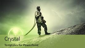  Presentation with radioactivity - Presentation featuring chemistry reactor - man in respirator against nuclear background and a yellow colored foreground