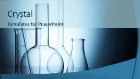  Presentation with glassware - Colorful theme enhanced with research chemistry - laboratory glassware on color background backdrop and a light blue colored foreground