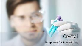  Presentation with laboratory blood test tubes - Cool new PPT theme with human factors - man in laboratory checking test backdrop and a light blue colored foreground