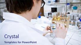  Presentation with research study - Cool new PPT theme with chemistry student carrying out scientific backdrop and a sky blue colored foreground