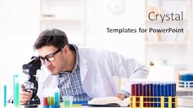  Presentation with chemical - Amazing slide deck having chemistry-student-doing-chemical-experiments backdrop and a sky blue colored foreground