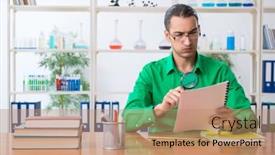  Presentation with chemistry - Cool new slide deck with chemistry student studying for exams backdrop and a coral colored foreground