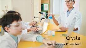  Presentation with fluid - Presentation theme consisting of chemistry with fluid in beaker background and a coral colored foreground