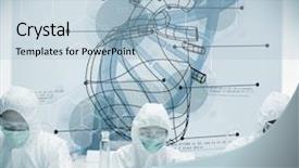  Presentation with interface - Beautiful presentation featuring chemists working with futuristic interface backdrop and a light blue colored foreground