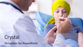  Presentation with chemotherapy - Beautiful PPT theme featuring chemotherapy - cancer patient visiting doctor backdrop and a light blue colored foreground