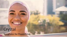  Presentation with women - Cool new PPT theme with chemotherapy - smiling women wearing mantra scarf backdrop and a coral colored foreground