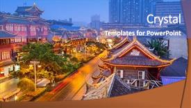  Presentation with cityscape - Presentation theme enhanced with chengdu china cityscape over qintai background and a teal colored foreground