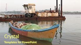  Presentation with old fishing boat - Presentation theme enhanced with chennai - old deserted boat tied background and a tawny brown colored foreground