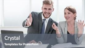  Presentation with financial report - Slide deck consisting of cheque - businessman checking financial report background and a gray colored foreground