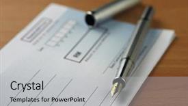  Presentation with pen - Amazing PPT theme having cheque - closeup of a pen backdrop and a light gray colored foreground