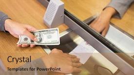  Presentation with saving - Beautiful theme featuring cheque - people withdrawal saving and finance backdrop and a coral colored foreground