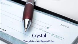  Presentation with business book - PPT theme featuring cheque book with pen background and a sky blue colored foreground