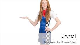  Presentation with roman clothing - Presentation design consisting of chequered flag - woman wearing motosports clothing background and a white colored foreground