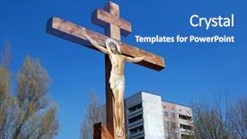  Presentation with chernobyl - Slide deck with chernobyl area cross in memory background and a teal colored foreground