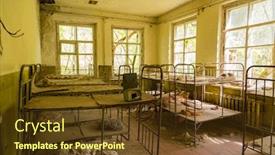  Presentation with pripyat - Slide set featuring zoning table - chernobyl zone abandoned school background and a tawny brown colored foreground