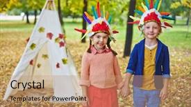  Presentation with indian handicraft - Amazing PPT theme having cherokee - little girl and boy backdrop and a coral colored foreground