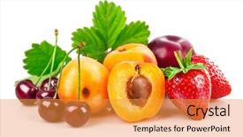  Presentation with green life - Colorful PPT theme enhanced with cherries apricots - fresh berries and fruits backdrop and a gold colored foreground