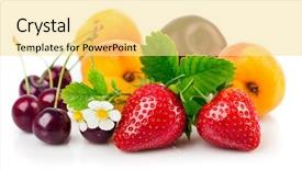  Presentation with green life - Slides enhanced with cherries apricots - fresh berries and fruits background and a blonde colored foreground