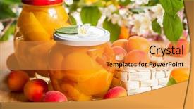  Presentation with marinated pickles variety preserving jars - Presentation with cherries apricots - jars of apricot and peach background and a gold colored foreground