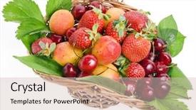  Presentation with fruit - Slides having cherries apricots - ripe fruit and berry background and a soft green colored foreground