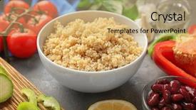  Presentation with quinoa - Theme having cherries free - ceramic bowl with cooked quinoa background and a coral colored foreground
