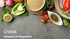 Presentation with quinoa - Beautiful theme featuring cherries free - composition with raw quinoa oil backdrop and a gray colored foreground
