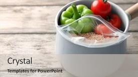  Presentation with quinoa - Slide deck with cherries free - fresh vegetables and uncooked quinoa background and a lemonade colored foreground